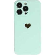Coque iPhone 16 Pro - Silicone Mat Coeur doré - Turquoise