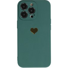 Coque iPhone 16 Pro - Silicone Mat Coeur doré - Vert foncé