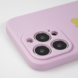 Coque iPhone 14 Pro Max - Silicone Mat Coeur doré - Violet