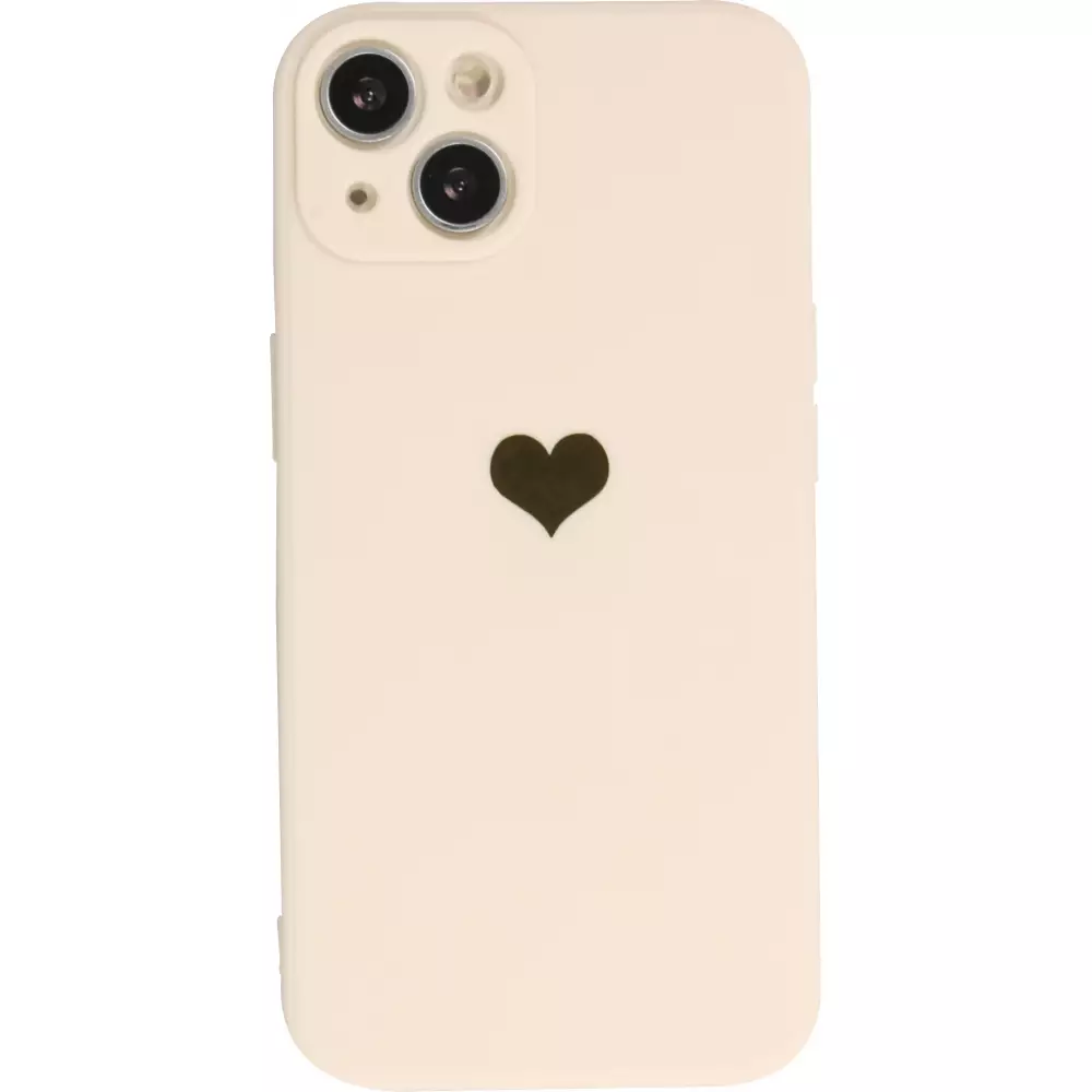 Coque iPhone 15 - Silicone Mat Coeur doré - Beige