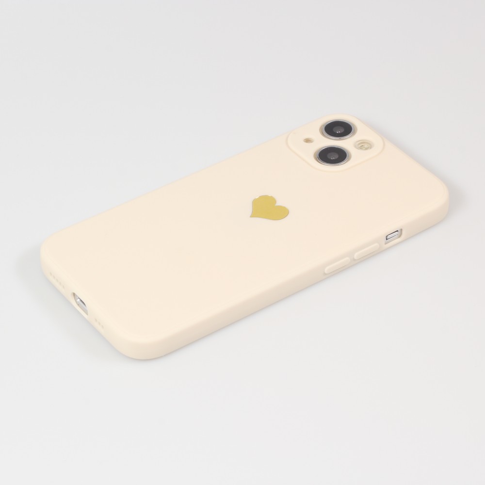 iPhone 14 Case Hülle - Silikon Mat Herz gold - Beige