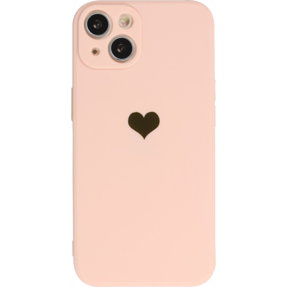 Coque iPhone 17e / 16e - Silicone Mat Coeur doré - Rose