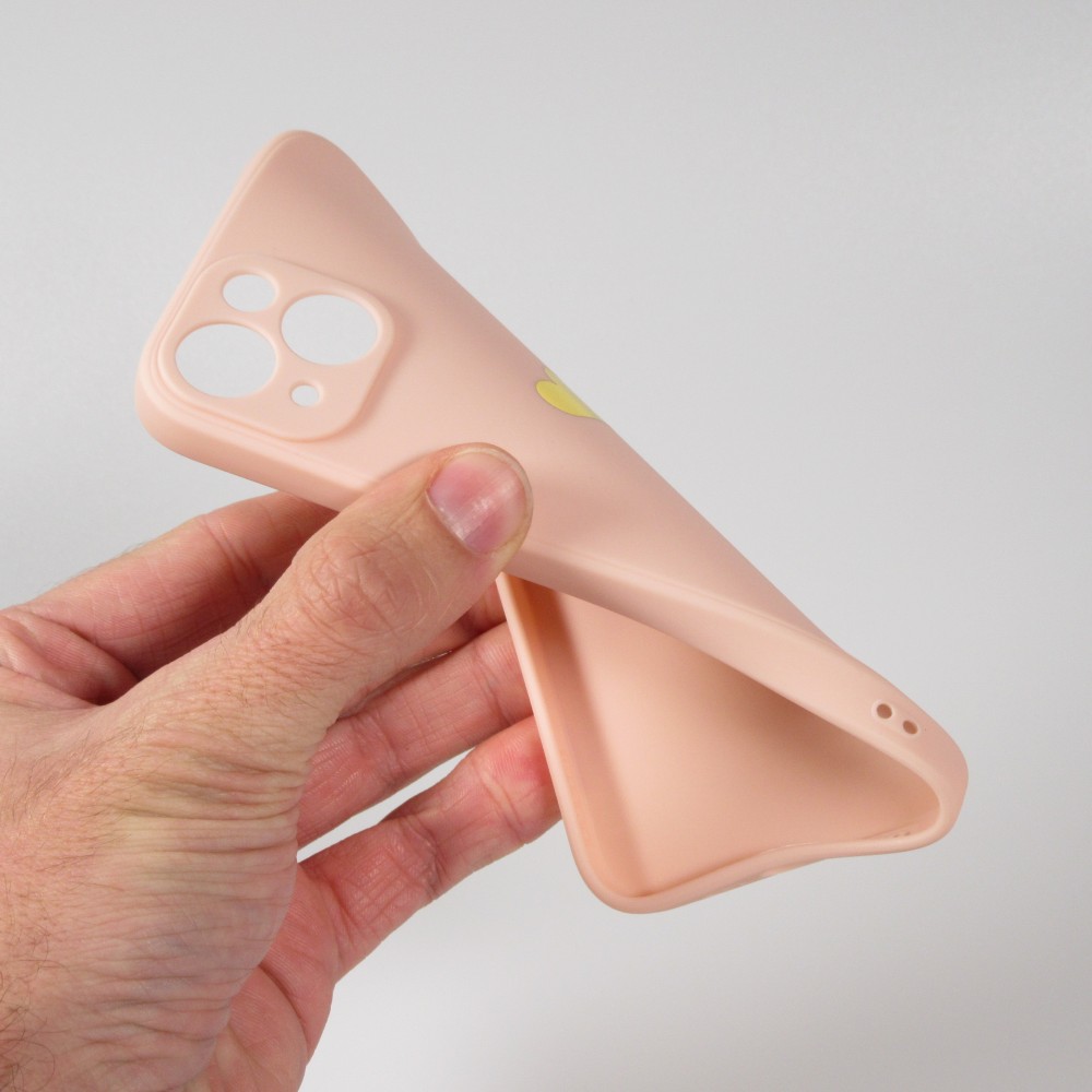 Coque iPhone 17e / 16e - Silicone Mat Coeur doré - Rose