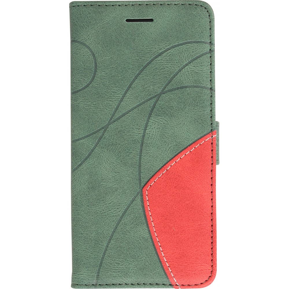 Coque iPhone 15 Plus - Flip classical elegant fine lines - Vert