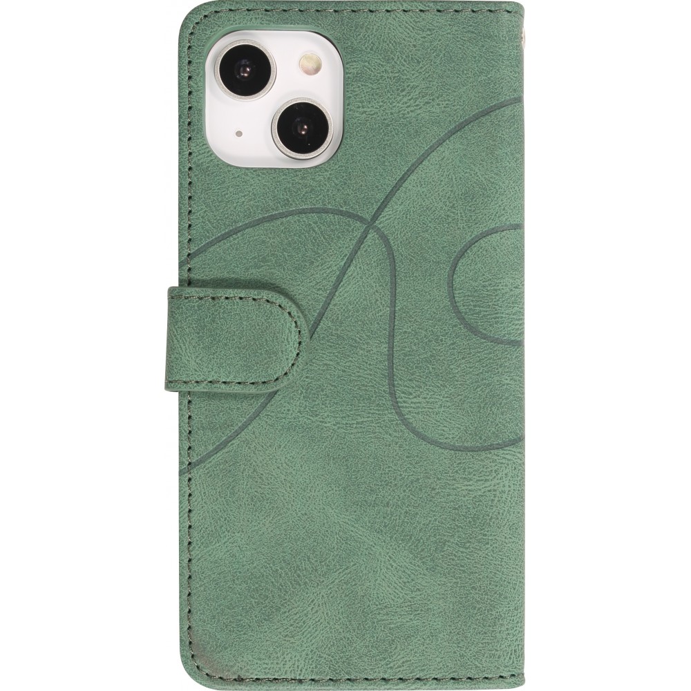 Coque iPhone 15 Plus - Flip classical elegant fine lines - Vert