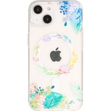 Coque iPhone 15 Plus - Gel silicone rigide avec MagSafe fleurs de printemps - Transparent