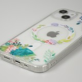 Coque iPhone 15 Plus - Gel silicone rigide avec MagSafe fleurs de printemps - Transparent