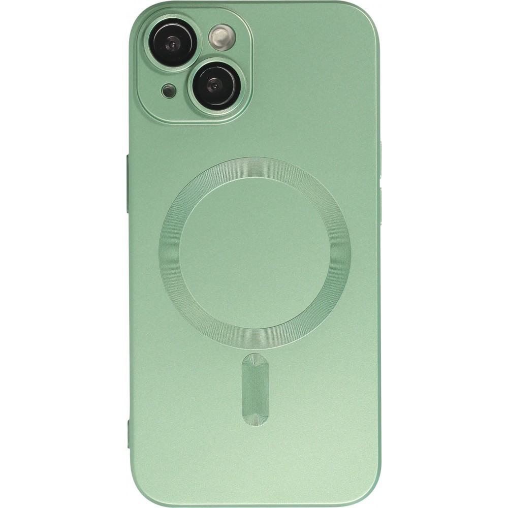 iPhone 15 Plus Case Hülle - Gummi weich mit Kameraschutzglas MagSafe - Grün