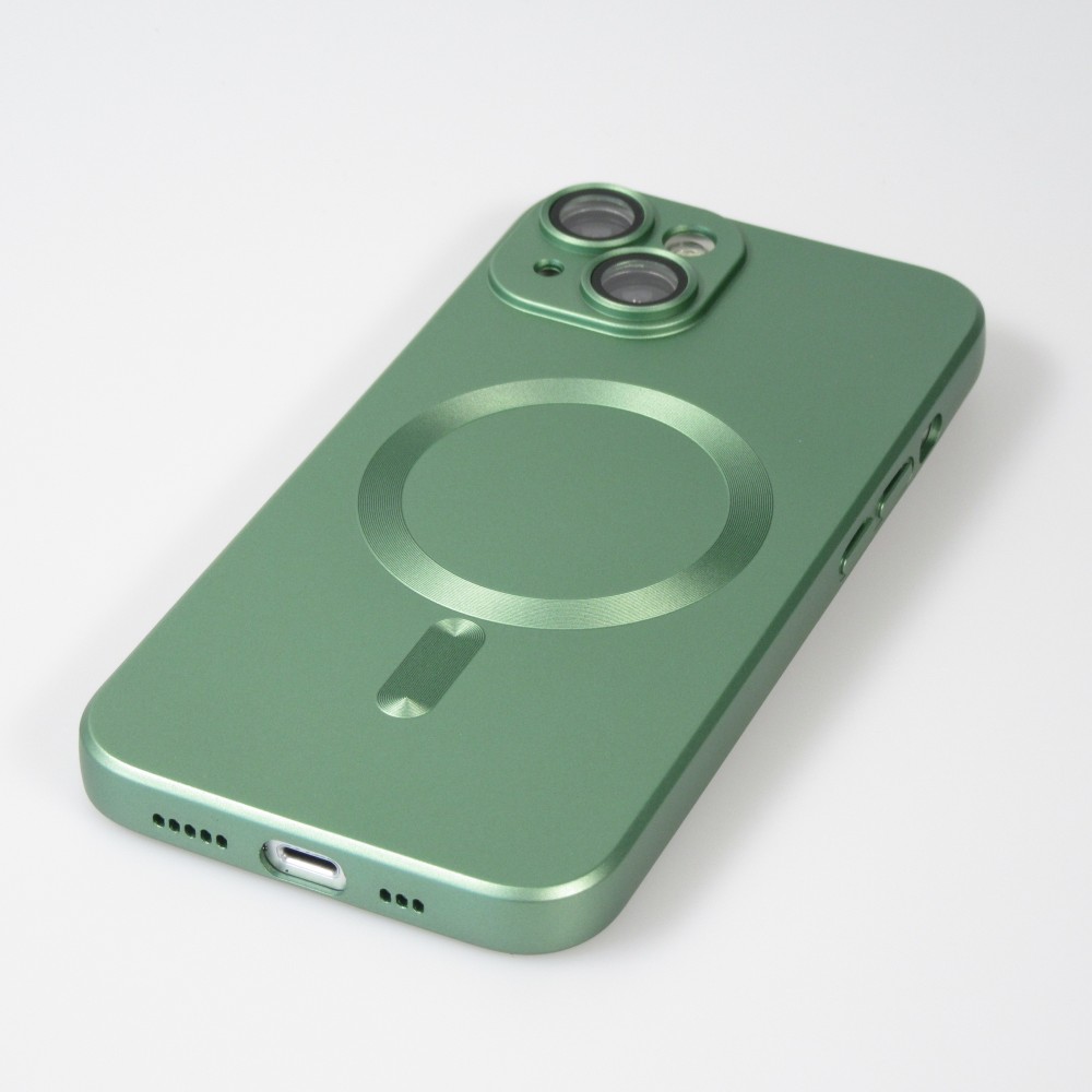 iPhone 15 Plus Case Hülle - Gummi weich mit Kameraschutzglas MagSafe - Grün