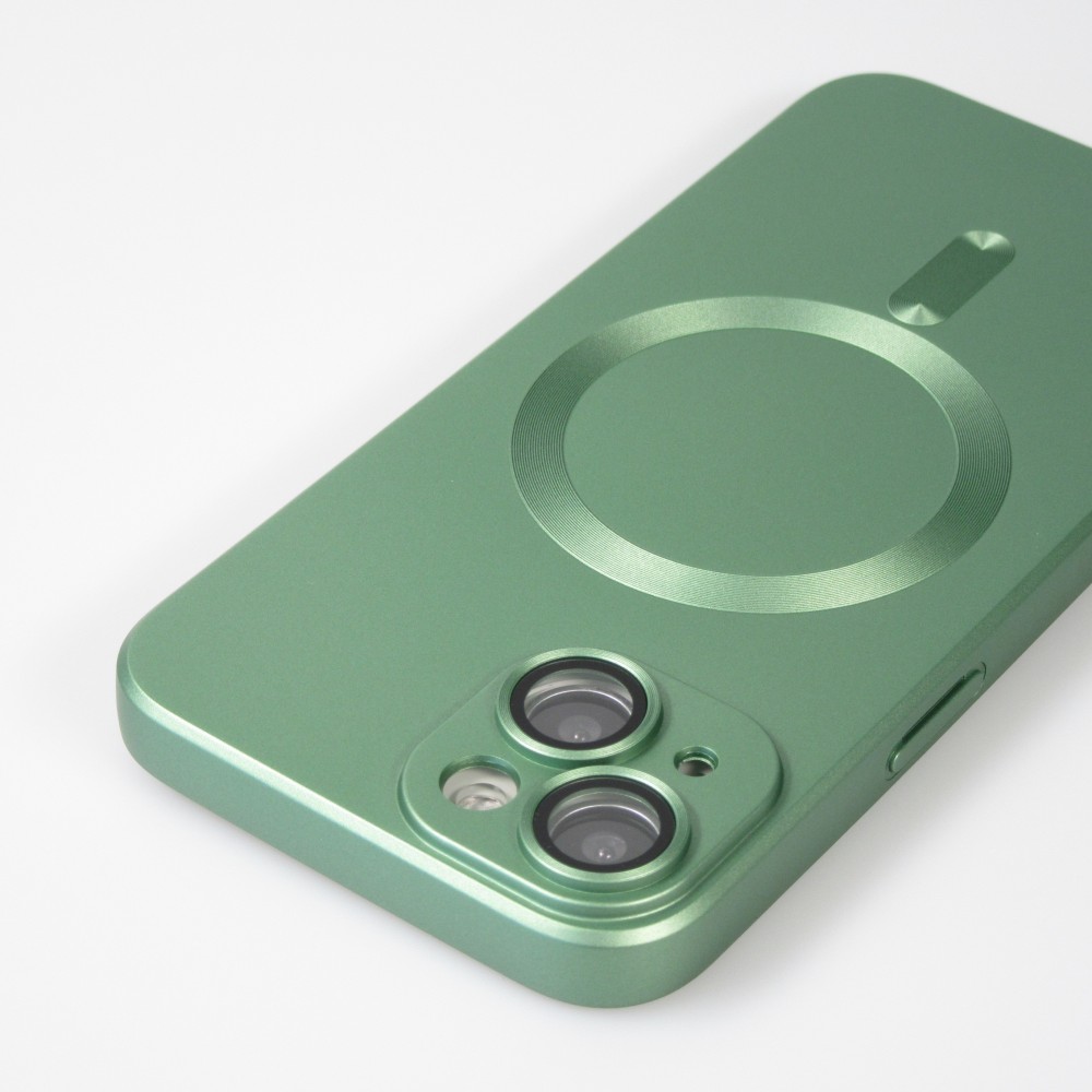 iPhone 15 Plus Case Hülle - Gummi weich mit Kameraschutzglas MagSafe - Grün