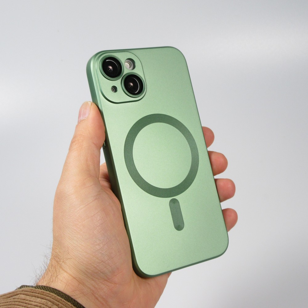 iPhone 15 Plus Case Hülle - Gummi weich mit Kameraschutzglas MagSafe - Grün