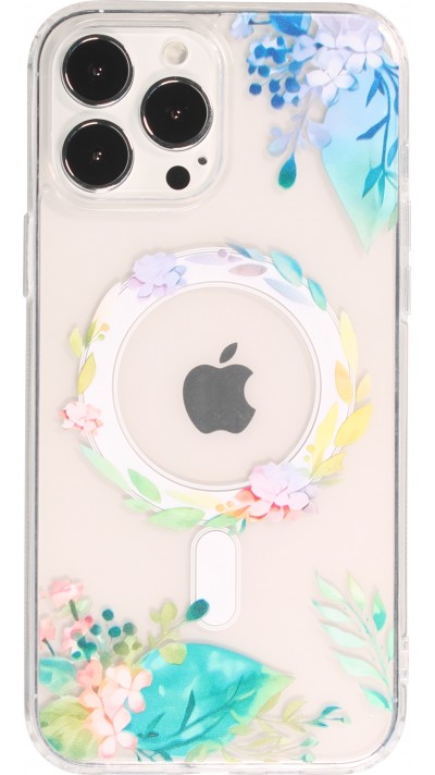 iPhone 16 Pro Max Case Hülle - Gummi Silikon steif mit MagSafe Frühlings Blumen - Transparent