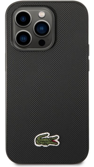 Coque iPhone 14 Pro - Lacoste effet Petit Piqué avec MagSafe et patch logo brodé - Noir
