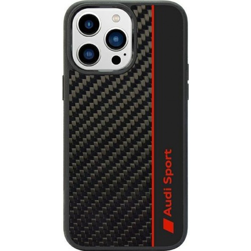 iPhone 14 Pro Max Case Hülle - Audi Sport echte Carbon-Fiber mit Silikonkanten