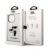 Coque iPhone 14 Pro - Karl Lagerfeld et Choupette duo gel rigide pailleté - Transparent