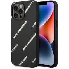 Coque iPhone 14 Pro Max - Karl Lagerfeld similicuir grainé avec répétition de logos imprimés - Noir
