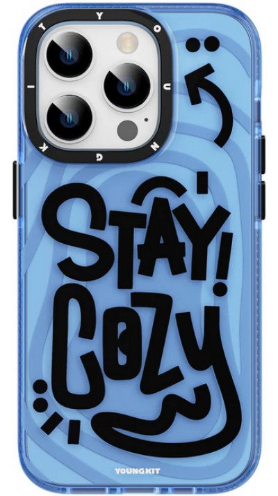 iPhone 14 Pro Max Case H&uuml;lle - Youngkit Happy Mood Glossy Case Stay Cozy - Blau