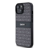 iPhone 15 Case Hülle - DKNY Silikon Kunstleder Monogramm Metall-Logo - Schwarz