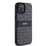 iPhone 15 Case Hülle - DKNY Silikon Kunstleder Monogramm Metall-Logo - Schwarz
