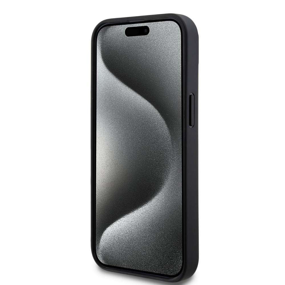 iPhone 15 Case Hülle - DKNY Silikon Kunstleder Monogramm Metall-Logo - Schwarz