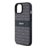 iPhone 15 Case Hülle - DKNY Silikon Kunstleder Monogramm Metall-Logo - Schwarz