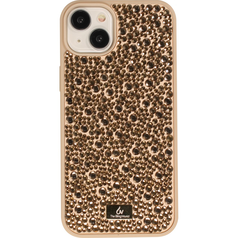 Coque iPhone 15 Plus - Diamant strass The Bling World - Or