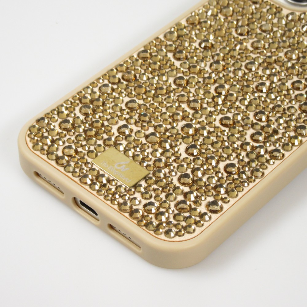 Coque iPhone 15 Plus - Diamant strass The Bling World - Or