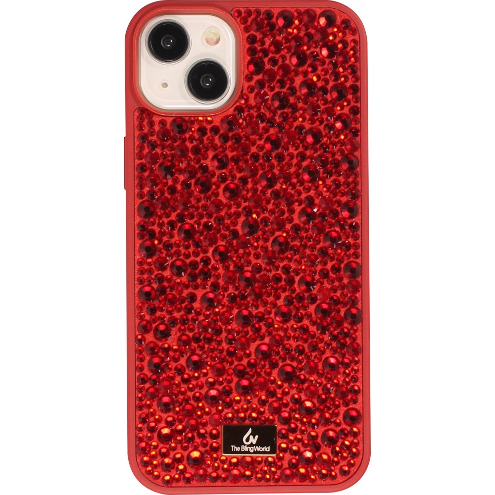 Coque iPhone 15 Plus - Diamant strass The Bling World - Rouge