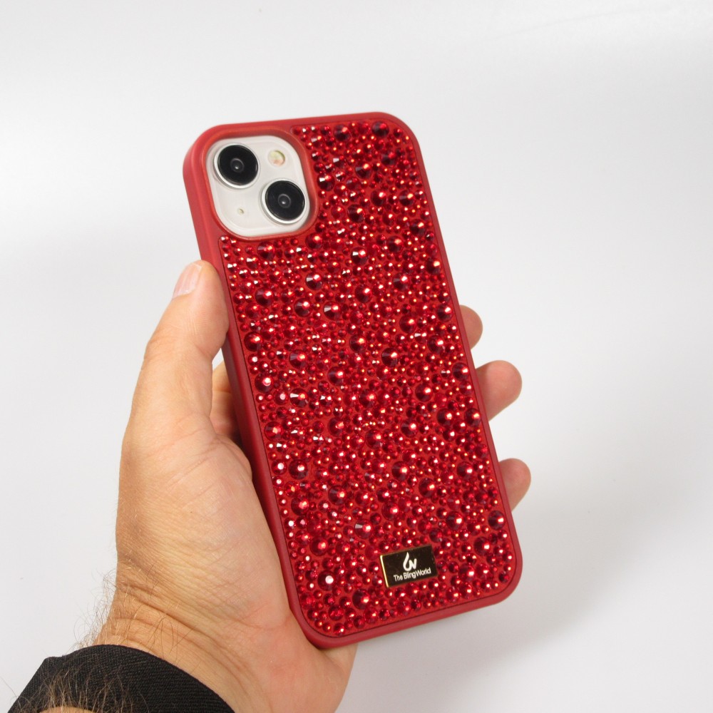 Coque iPhone 15 Plus - Diamant strass The Bling World - Rouge
