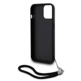 Coque iPhone 15 - Karl Lagerfeld paillettes glitters réversibles bicolore avec lanière poignet amovible - Noir / Argent