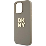 Coque iPhone 15 Pro - DKNY avec bracelet d&eacute;tachable et logo dor&eacute; - Beige