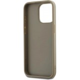 Coque iPhone 15 Pro - DKNY avec bracelet d&eacute;tachable et logo dor&eacute; - Beige