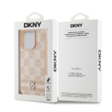 Coque iPhone 15 Pro Max - DKNY toile similicuir monogramme logo métallique - Rose