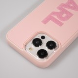 Coque iPhone 15 Pro - Karl Lagerfeld silicone mat avec logo 3D pailleté - Rose