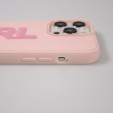Coque iPhone 15 Pro - Karl Lagerfeld silicone mat avec logo 3D pailleté - Rose