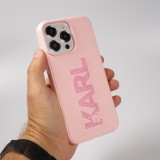 Coque iPhone 15 Pro - Karl Lagerfeld silicone mat avec logo 3D pailleté - Rose