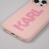Coque iPhone 15 Pro - Karl Lagerfeld silicone mat avec logo 3D pailleté - Rose