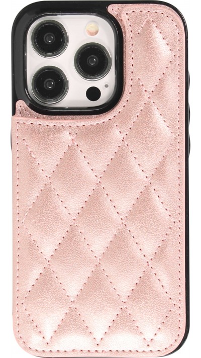 Coque iPhone 15 Pro Max - Etui en silicone avec surface en similicuir et porte-monnaie pliable - Rose