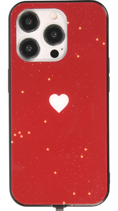 Coque iPhone 15 Pro - Silicone Glossy lumière LED intégrée avec port USB-C - Shiny Heart - Rouge