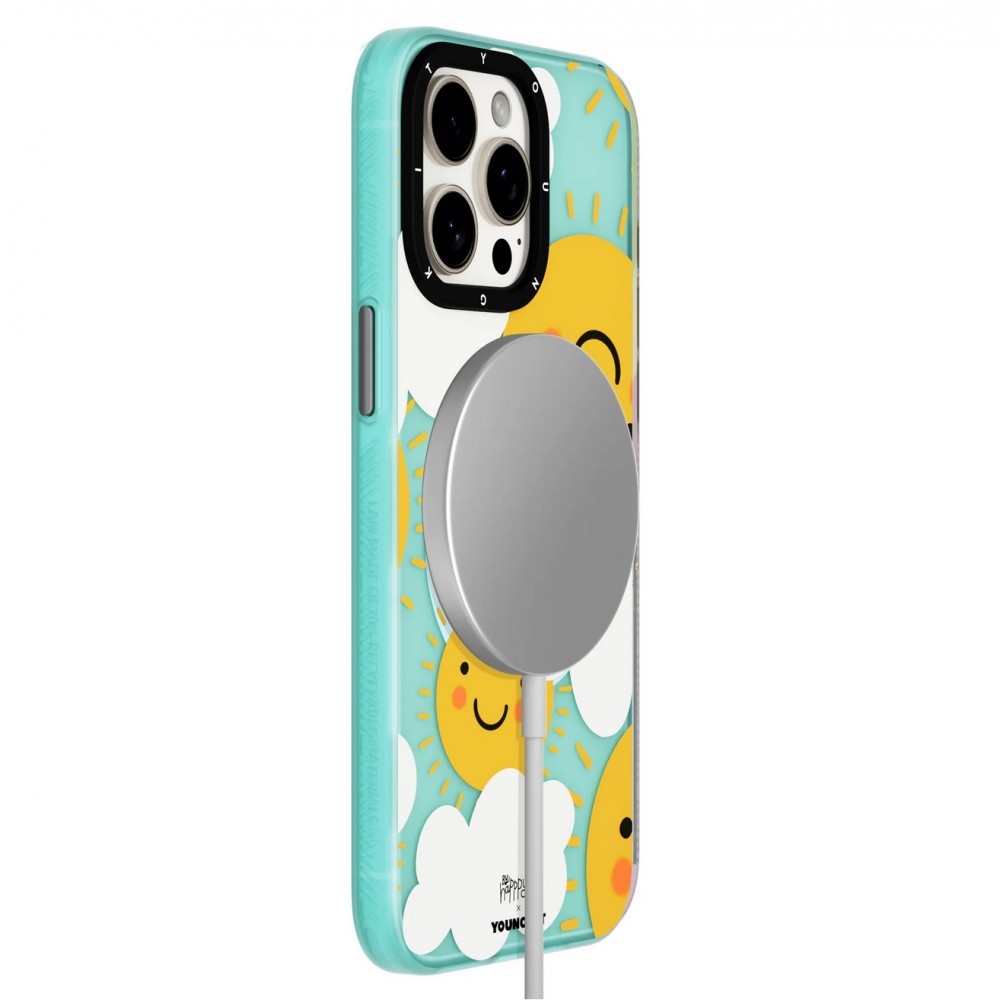 Coque iPhone 15 Pro - Youngkit @byhapppyal Positive Stickers Case avec Magsafe - Orange