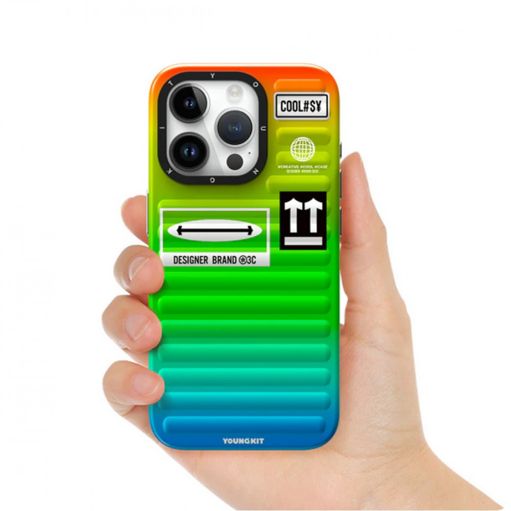 Coque iPhone 15 - Youngkit Color-Gradient Luggage-Inspired Case - Violet/bleu