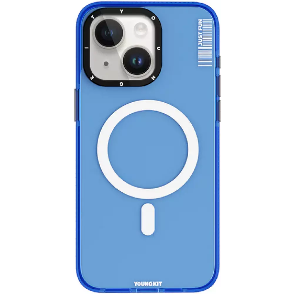 Coque iPhone 15 - Youngkit Transparent Crystal Glossy Case avec Magsafe - Bleu