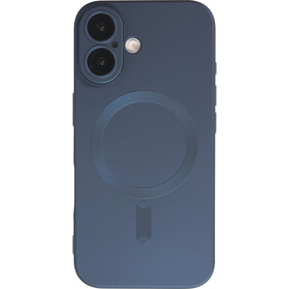 Coque iPhone 16 - Gel souple avec vitre de protection caméra MagSafe - Bleu foncé