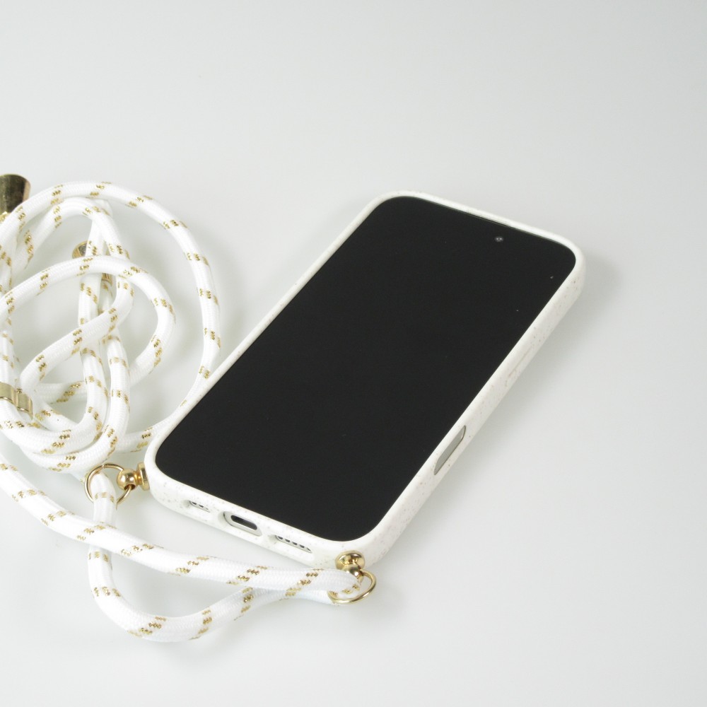 Coque iPhone 16 Plus - Bio Eco-Friendly nature avec cordon collier - Blanc