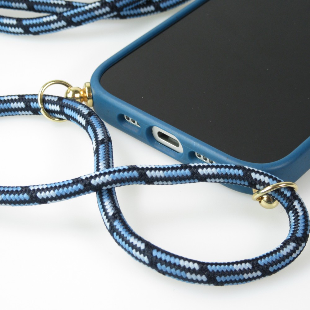 Coque iPhone 16 Plus - Bio Eco-Friendly nature avec cordon collier - Bleu