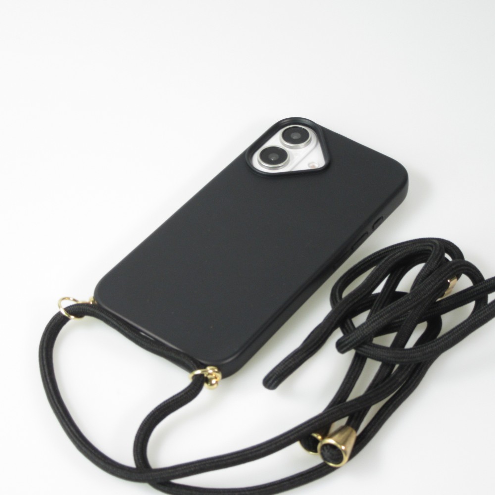 Coque iPhone 16 Plus - Bio Eco-Friendly nature avec cordon collier - Noir