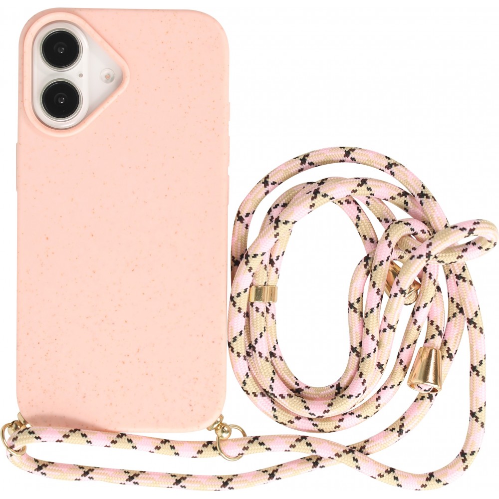 Coque iPhone 16 Plus - Bio Eco-Friendly nature avec cordon collier - Rose
