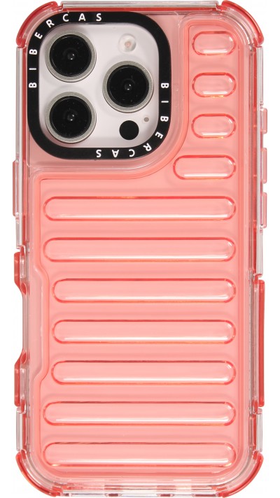 iPhone 16 Pro Max Case Hülle - Transparente Hart-Silikon Cover mit 3D Bulp Effekt und verstärkten Ecken - Rot
