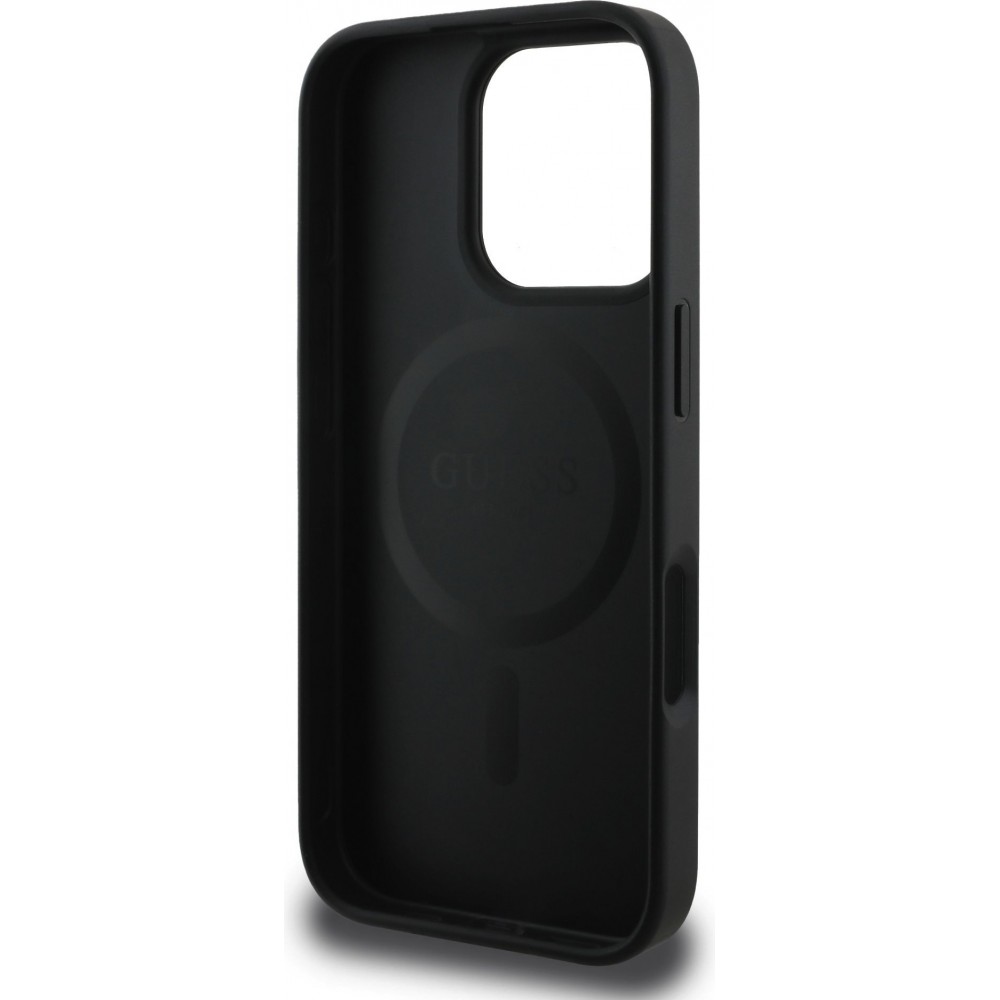 Coque iPhone 16 Pro Max - Guess monogramme similicuir avec MagSafe int&eacute;gr&eacute; - Noir