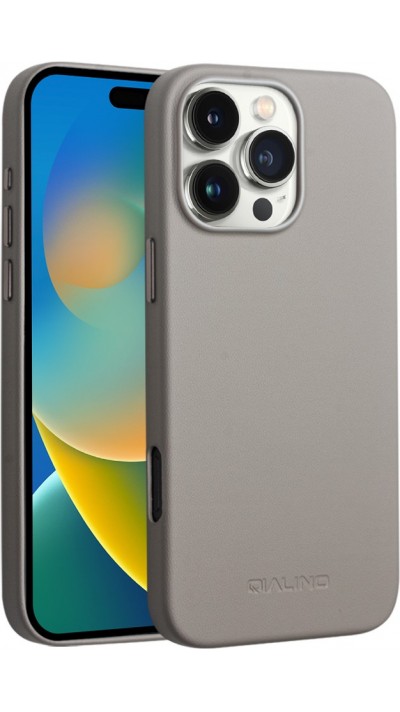 Hülle iPhone 16 Pro Max - Qialino Echtleder (MagSafe kompatibel) - Gris